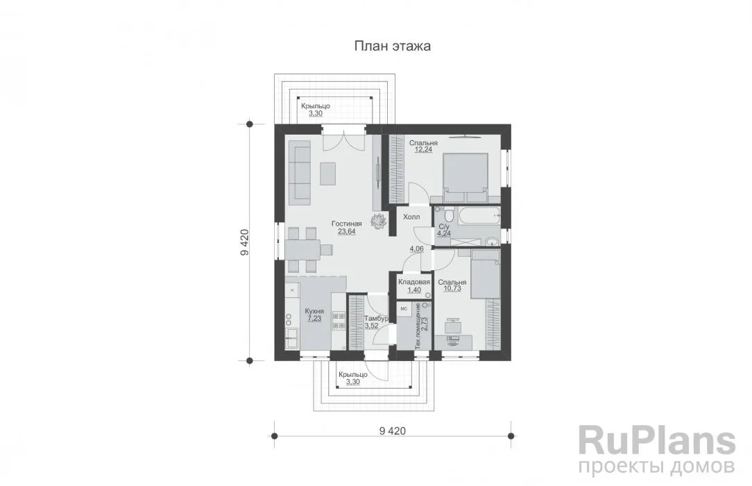 Проекты домов 70 м² в один этаж ...
