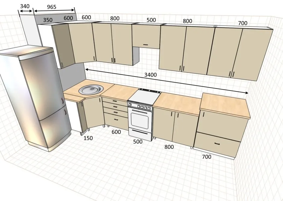 План расстановки мебели кухня чертеж