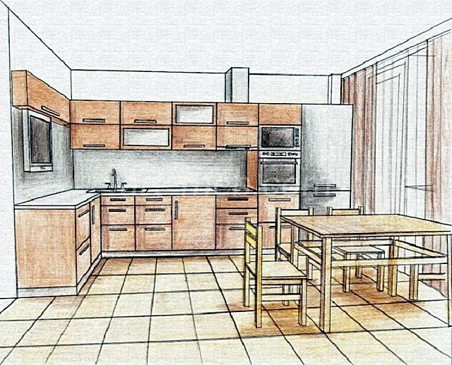 Первый шаг – составление эскиза. Необходимо изобразить, каким же видится будущий кухонный гарнитур своим хозяевам.