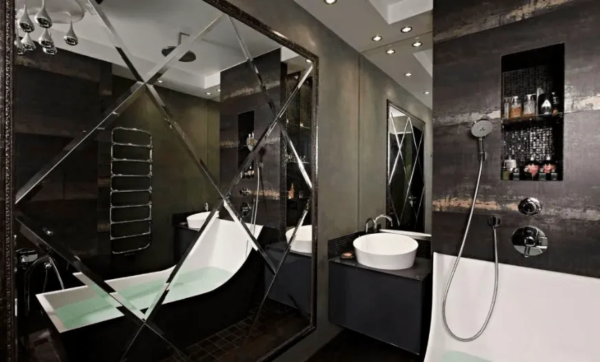 необычный дизайн ванной комнаты с туалетом
